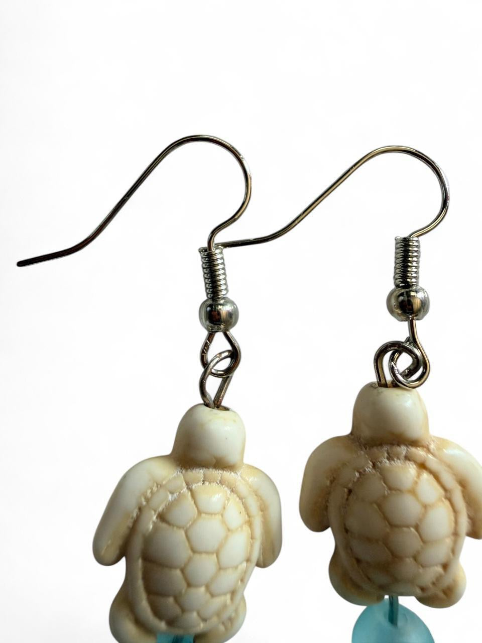 Handcrafted Coastal Sea Turtle & Palm Tree Dangle Earrings