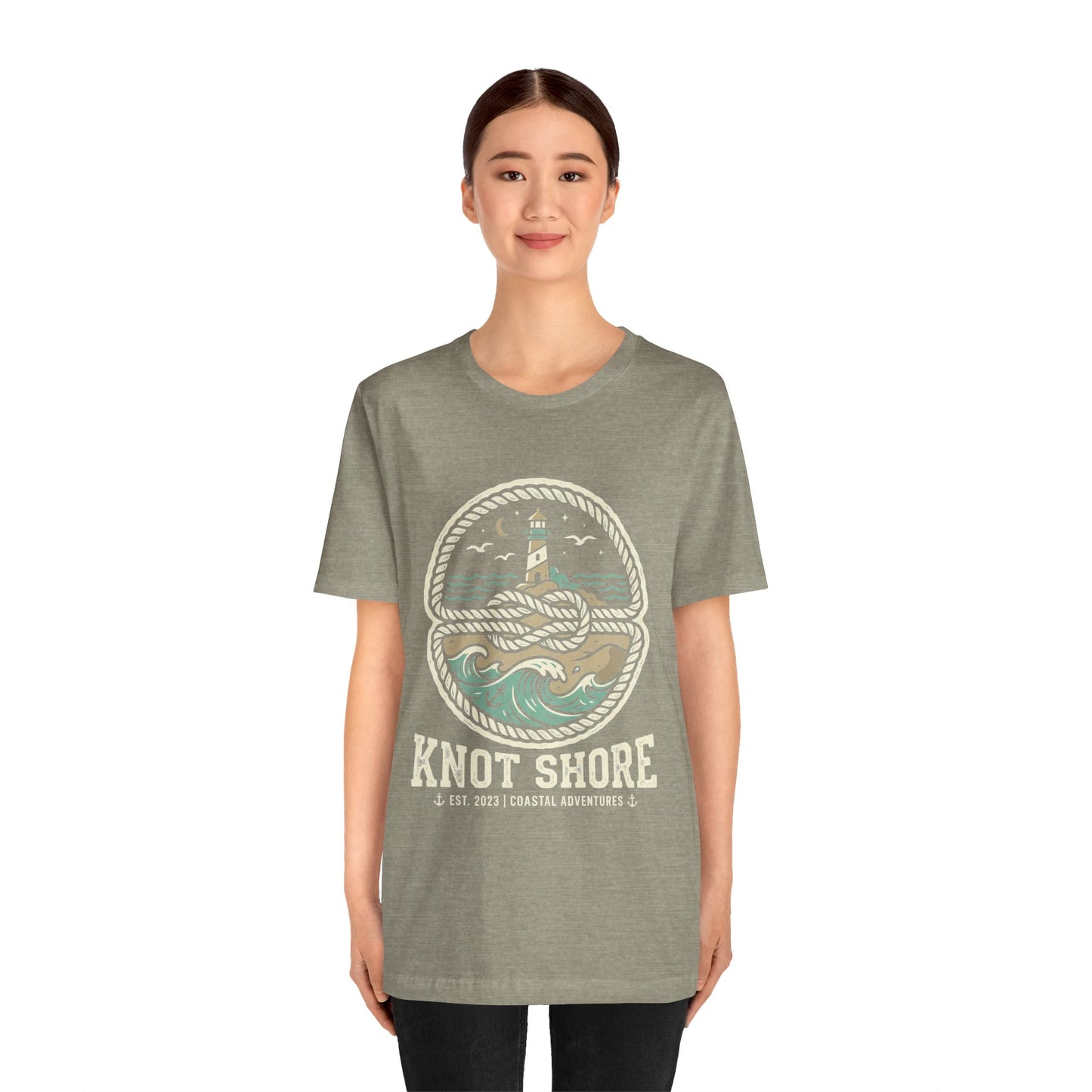 Knot Shore lighthouse rope waves T-Shirt | Coastal graphic tee