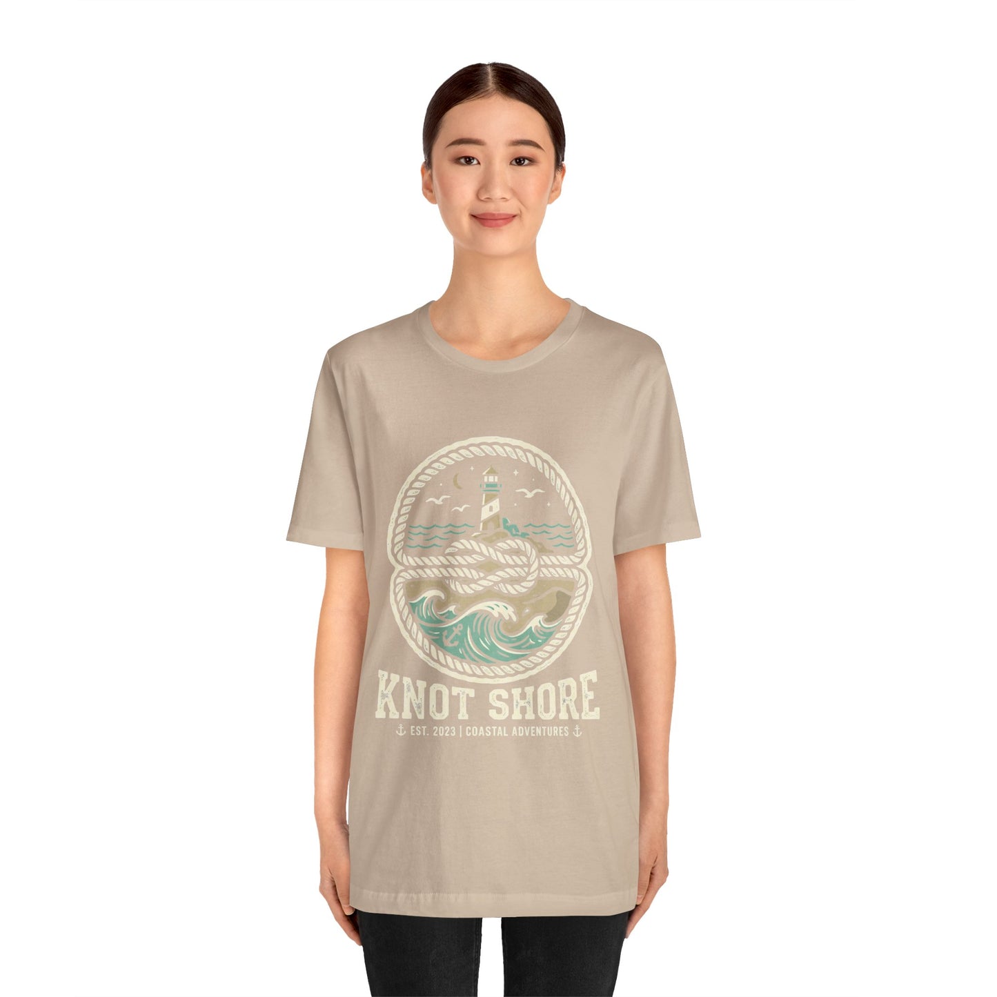 Knot Shore lighthouse rope waves T-Shirt | Coastal graphic tee