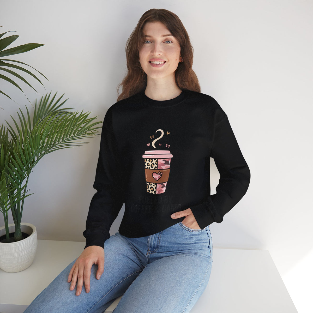Coffee Lover Sweatshirt — Pink Leopard Coffee Cup Graphic Crewneck