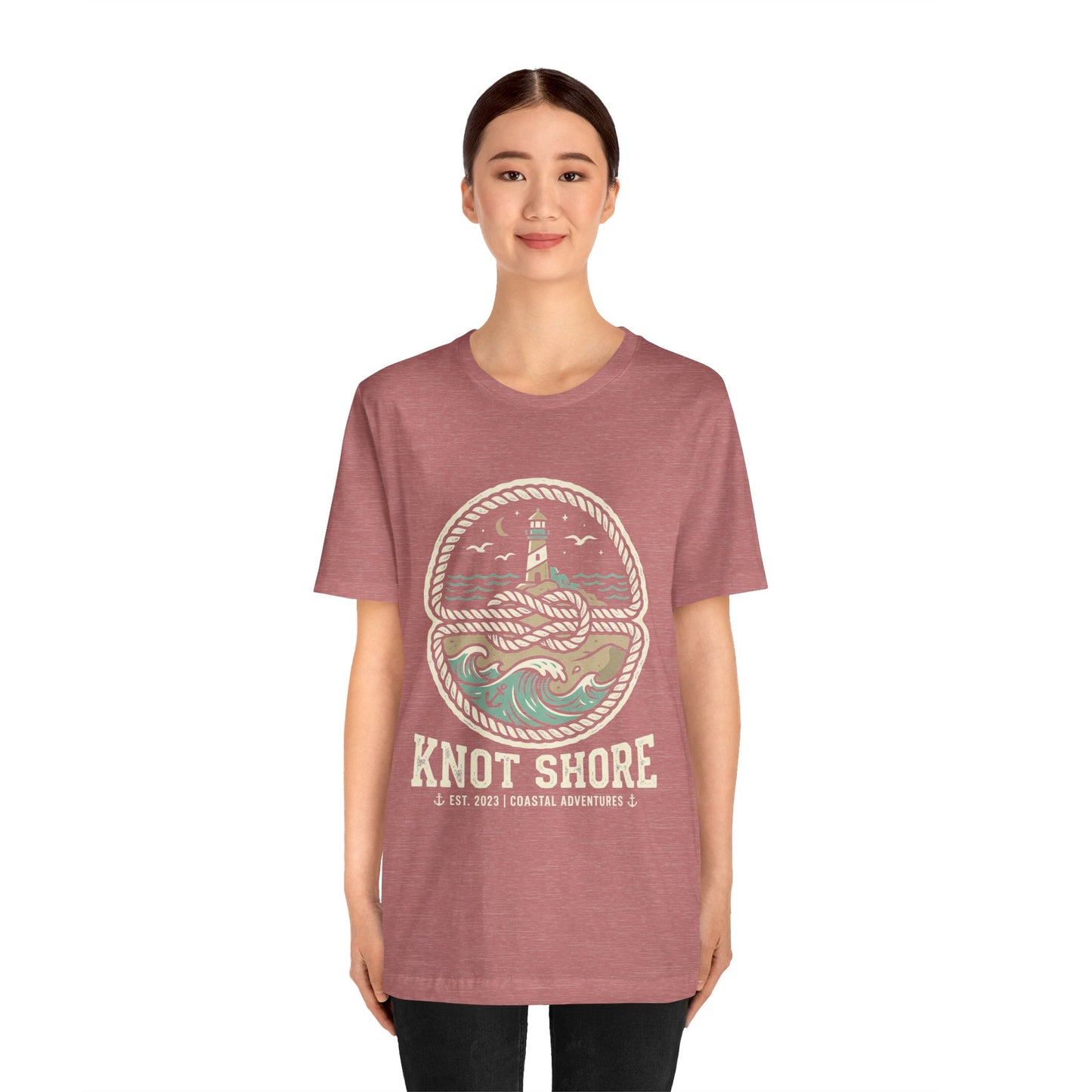 Knot Shore lighthouse rope waves T-Shirt | Coastal graphic tee