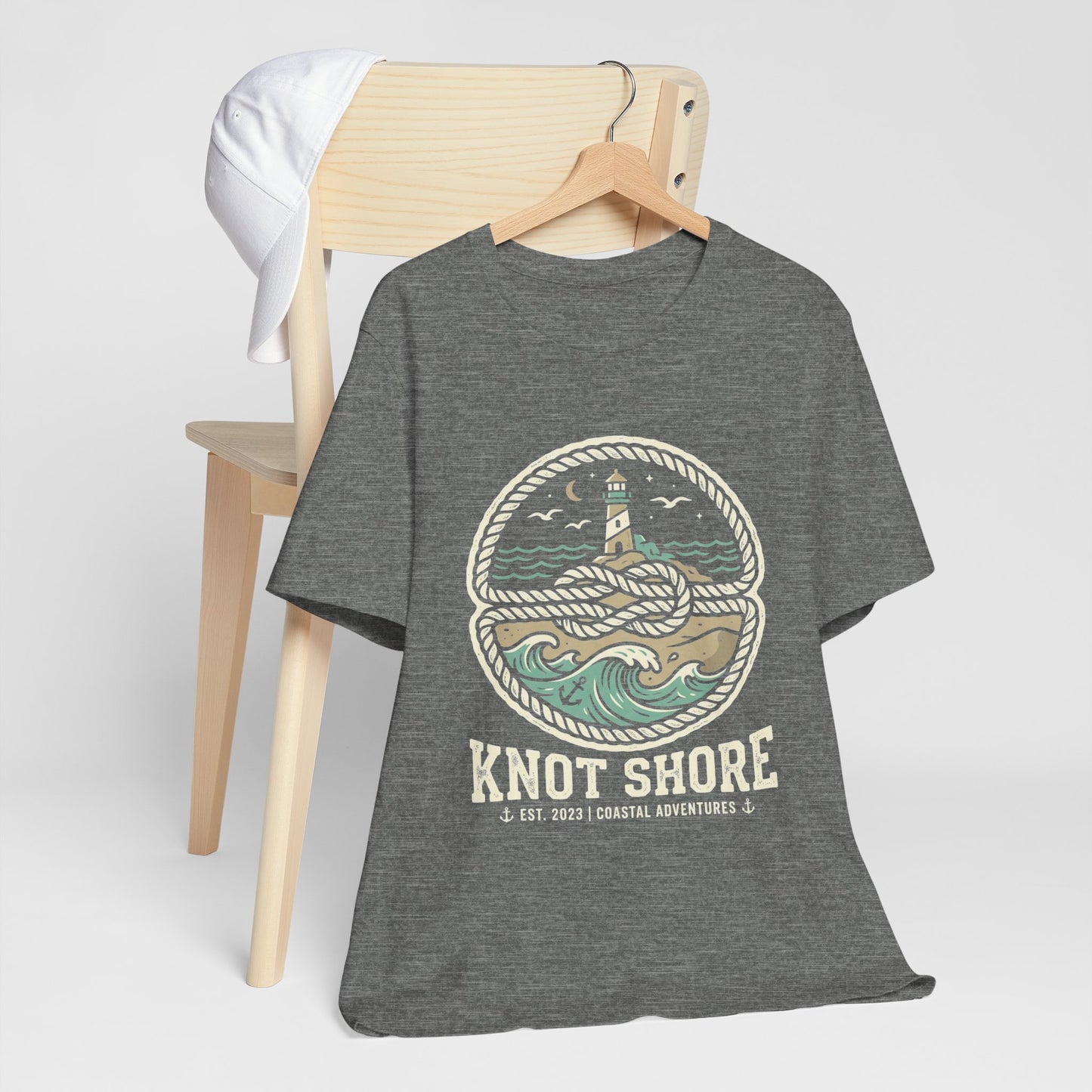 Knot Shore lighthouse rope waves T-Shirt | Coastal graphic tee