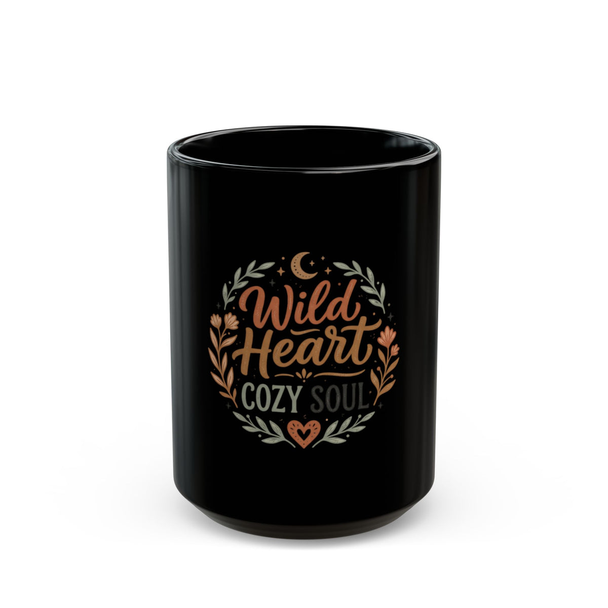 Wild Heart Cozy Soul Black Mug — Inspirational Floral Coffee Cup (11oz & 15oz)