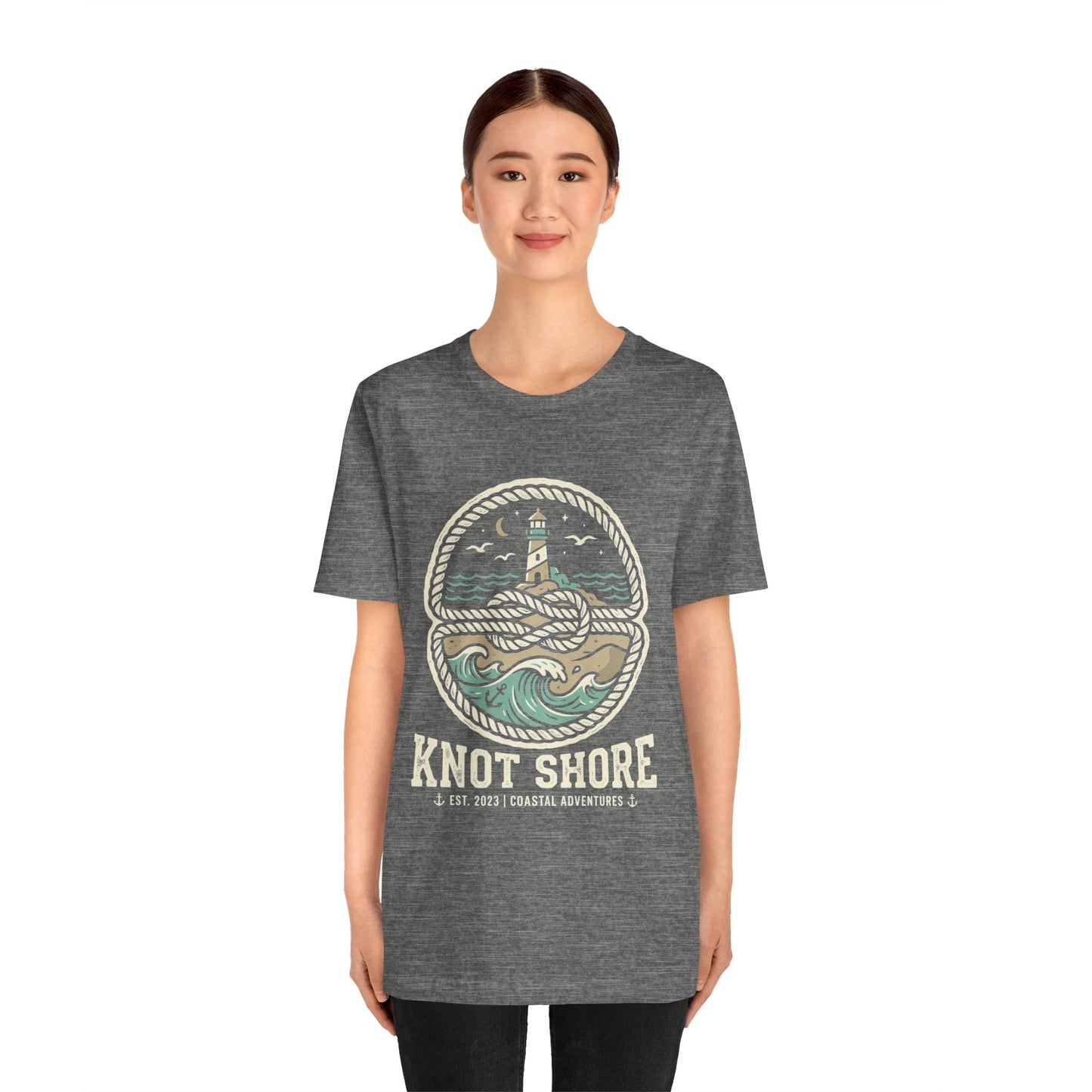Knot Shore lighthouse rope waves T-Shirt | Coastal graphic tee