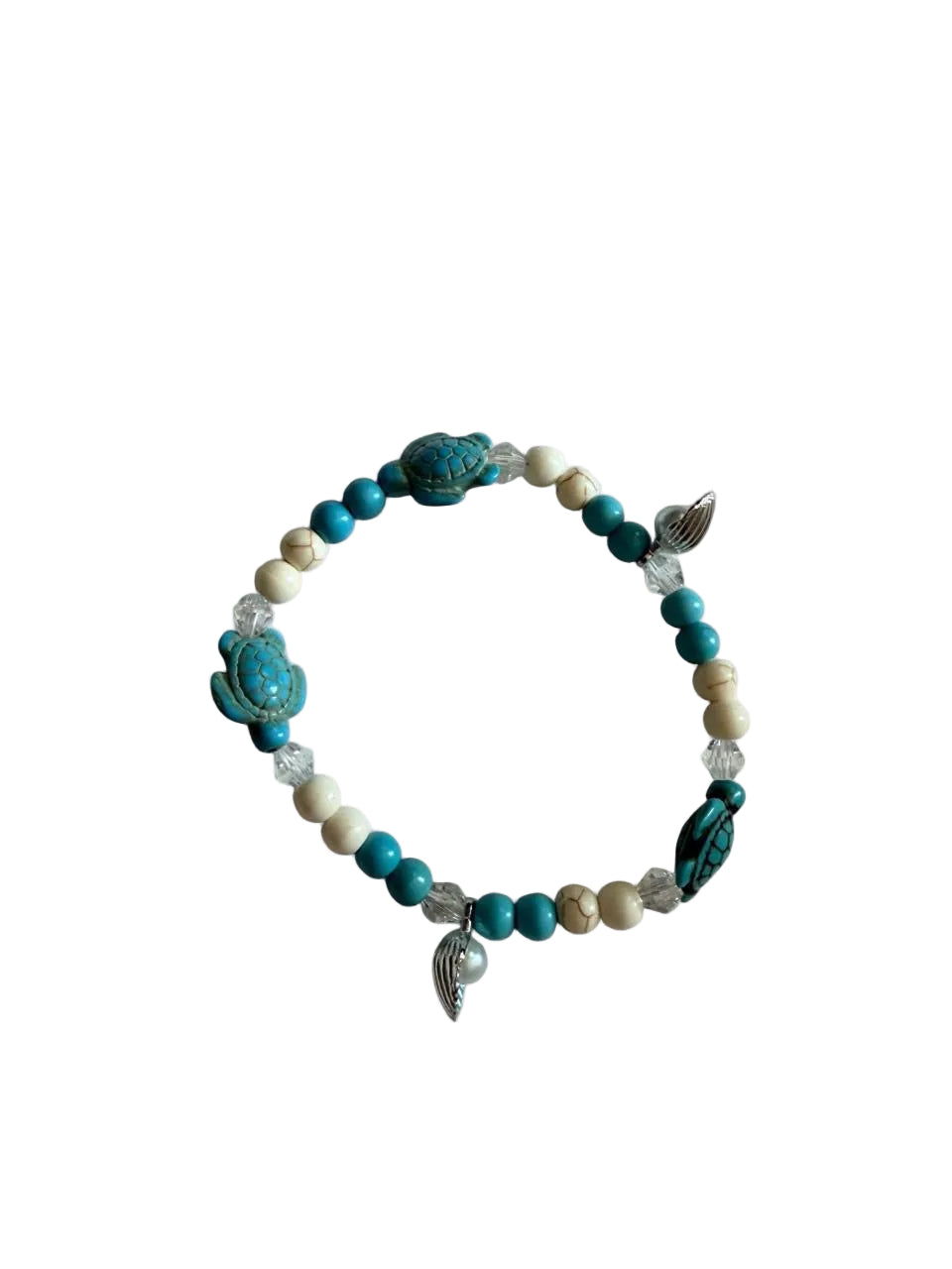Handcrafted Turquoise Sea Turtle & Pearl Seashell Coastal Anklet