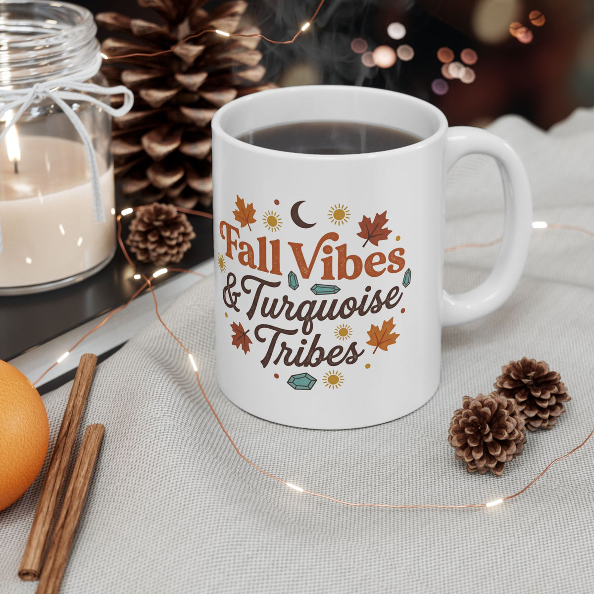 Fall Vibes Ceramic Mug - "Fallin' & Tumblein' Time" Autumn Leaves Coffee Cup (11oz/15oz)