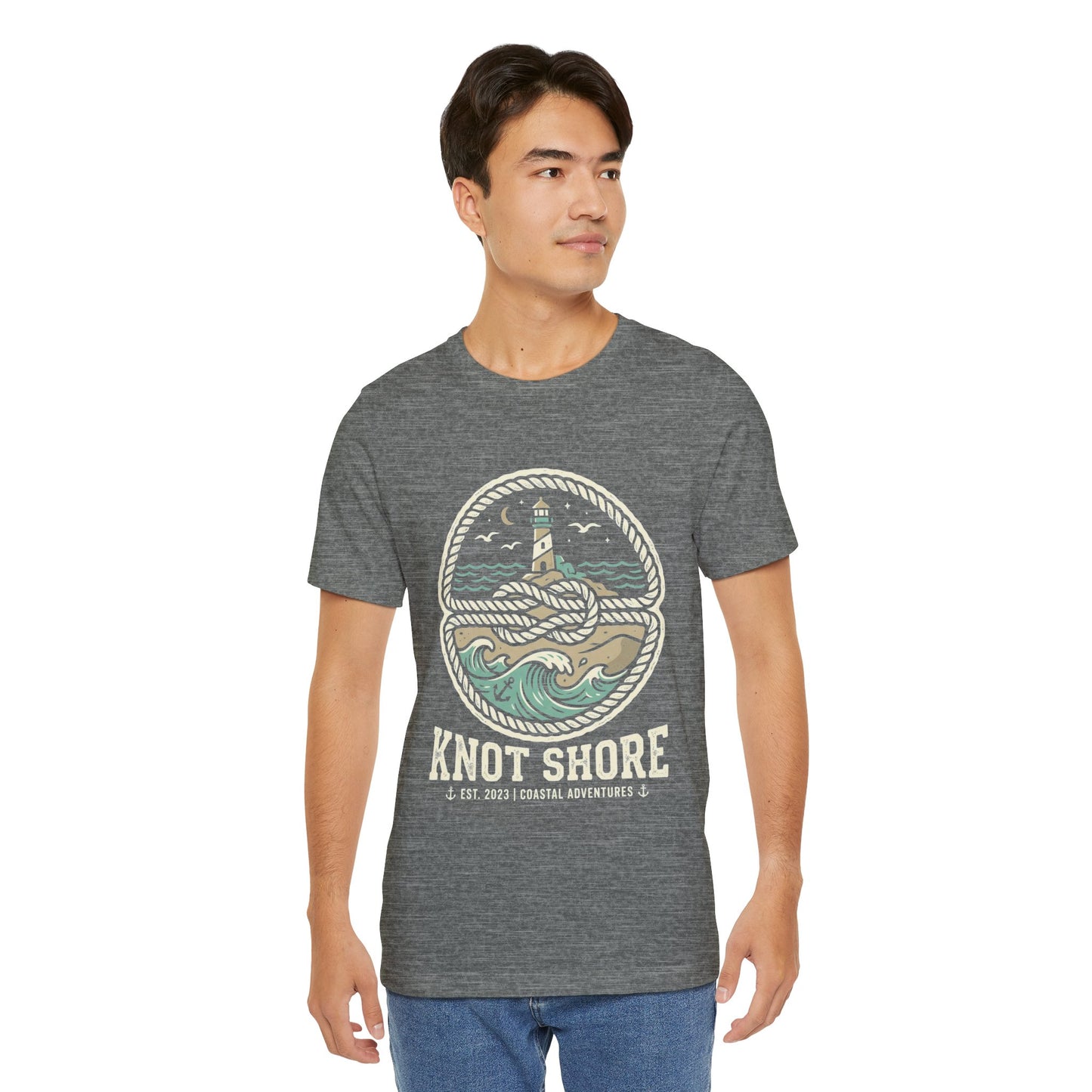 Knot Shore lighthouse rope waves T-Shirt | Coastal graphic tee