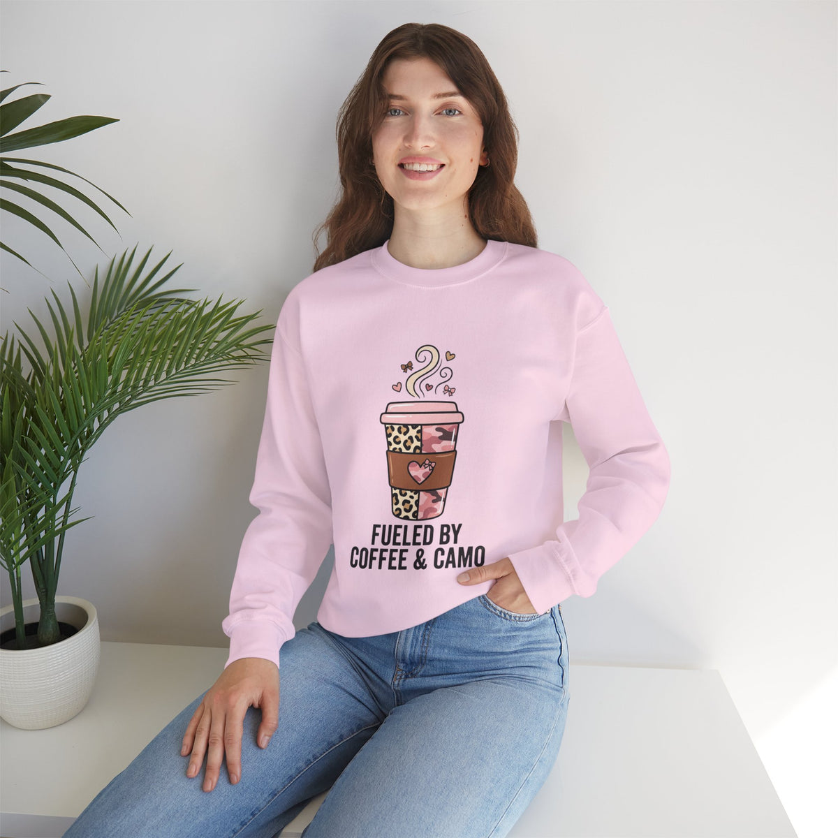 Coffee Lover Sweatshirt — Pink Leopard Coffee Cup Graphic Crewneck