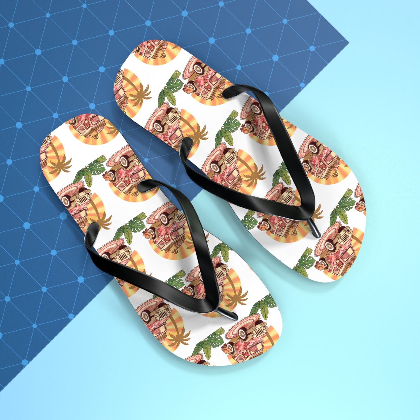 Retro Surf Van Flip Flops – Tropical Palm Beach Summer Sandals