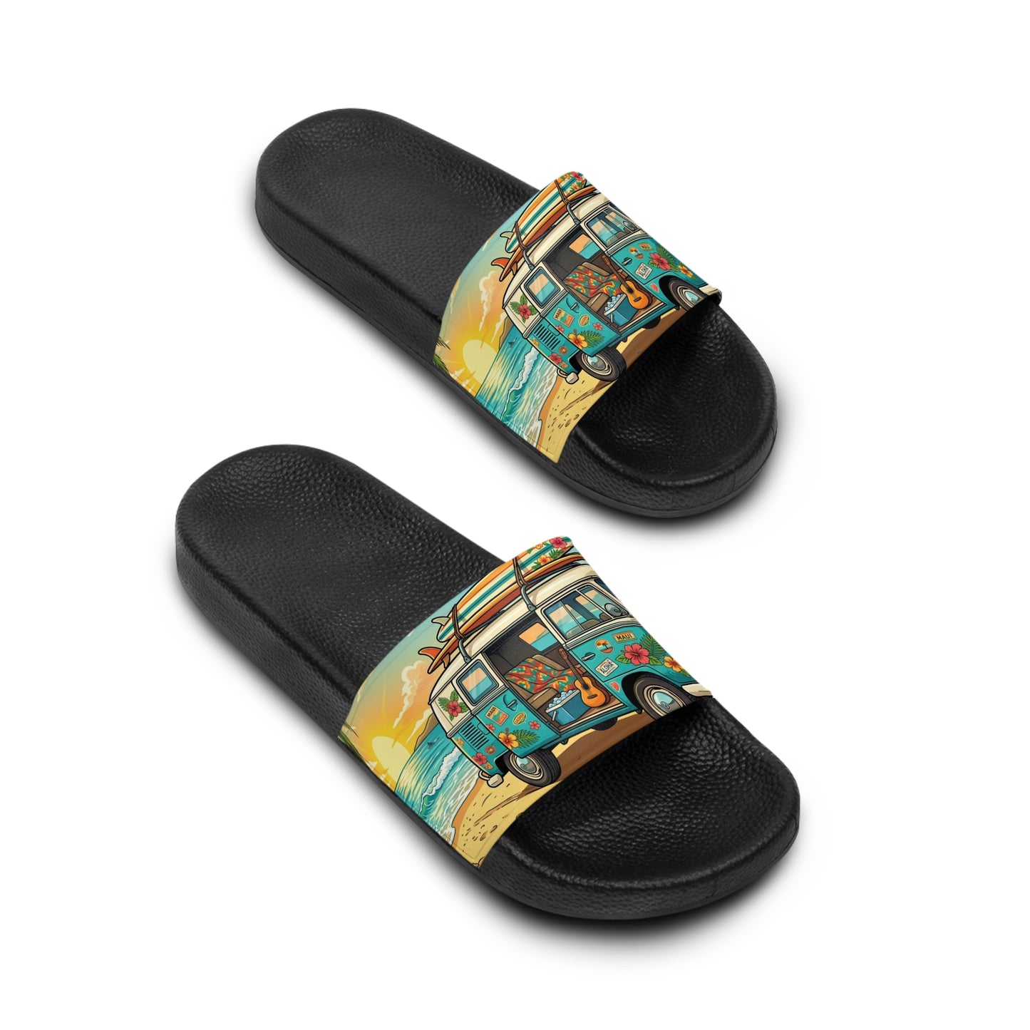 Beach Van Slide Sandals — Sunset Surf Graphic Women's Slides