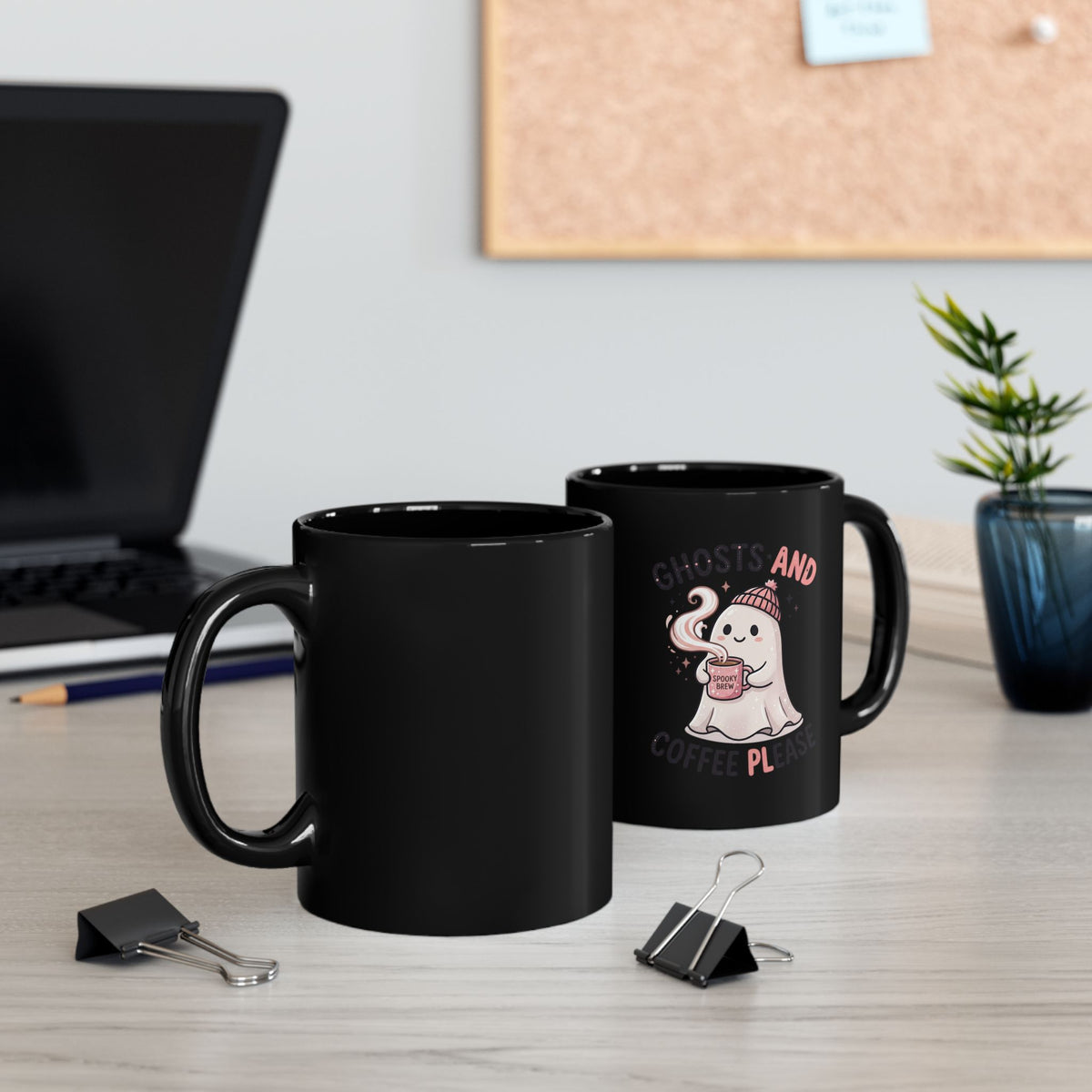 Coffee Ghost Mug — "Ghosts and Coffee Please" Cute Halloween Ceramic Mug