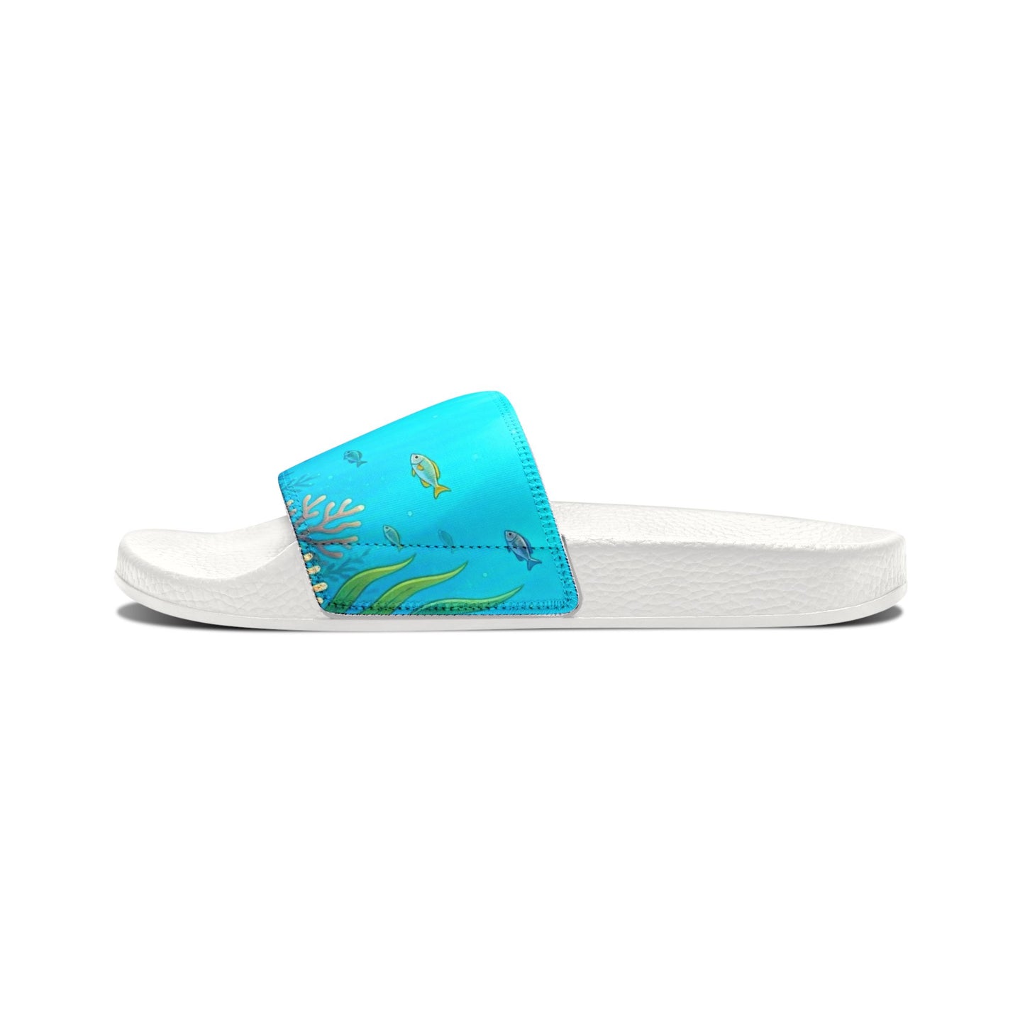 Women's Removable-Strap Slide Sandals — Aqua Gradient with Gold Leaf Accent