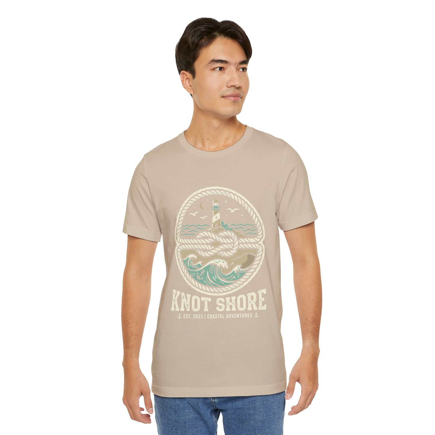 Knot Shore lighthouse rope waves T-Shirt | Coastal graphic tee