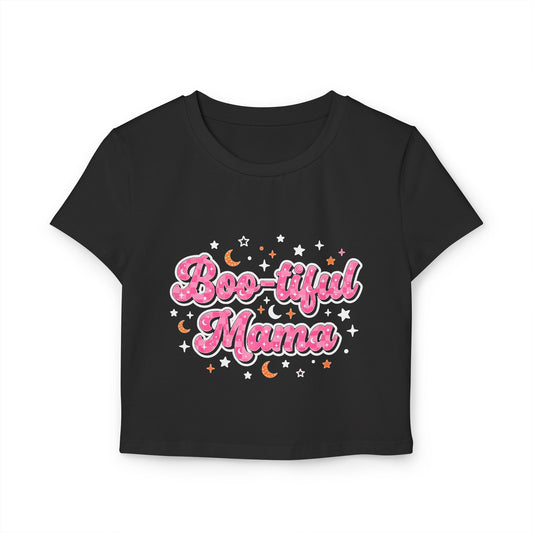 Boo-tiful Mama Baby Tee — Cute Pink Halloween Mama Crop Top