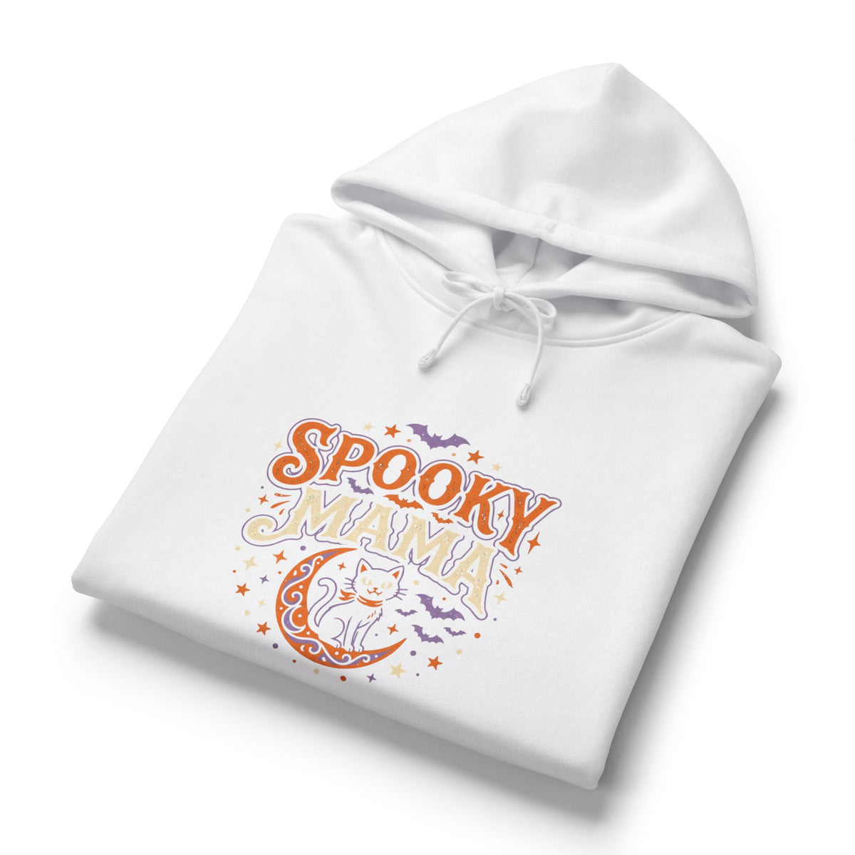 Spooky Mama Hoodie — Halloween Moon & Cat Graphic