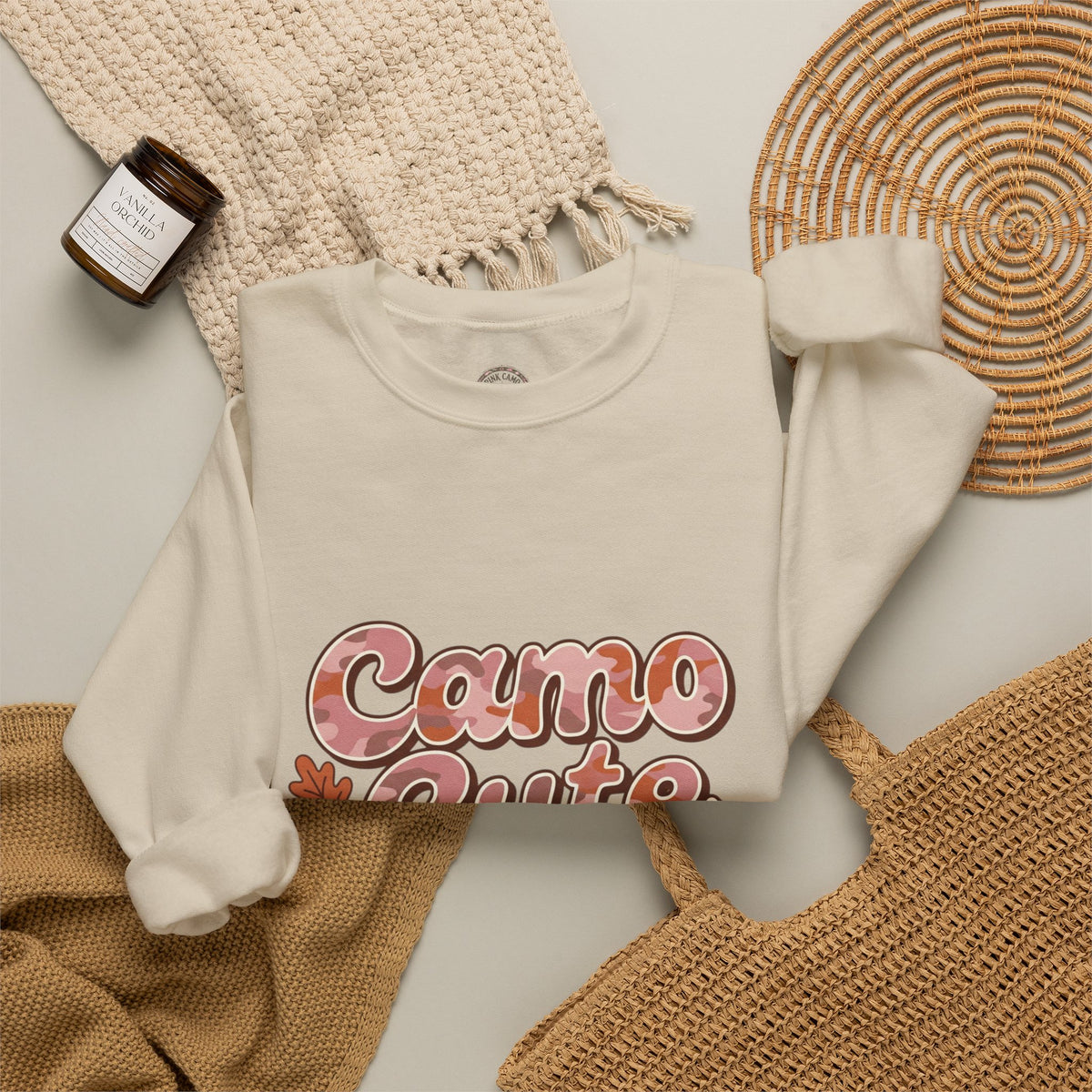 Fall 'Camo Cute for Fall' Crewneck Sweatshirt — Women's Autumn Graphic Pullover