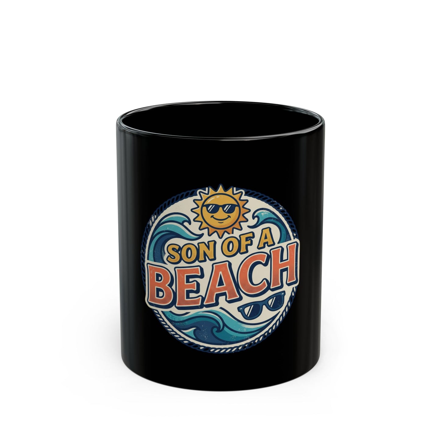 Son of a Beach Mug – Funny Beach Coffee Cup, Summer Sun & Waves Design (11oz/15oz)