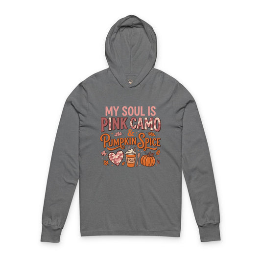 Pumpkin Spice & Pink Camo Hoodie Tee — "My Soul Is Pink Camo & Pumpkin Spice" Fall Shirt