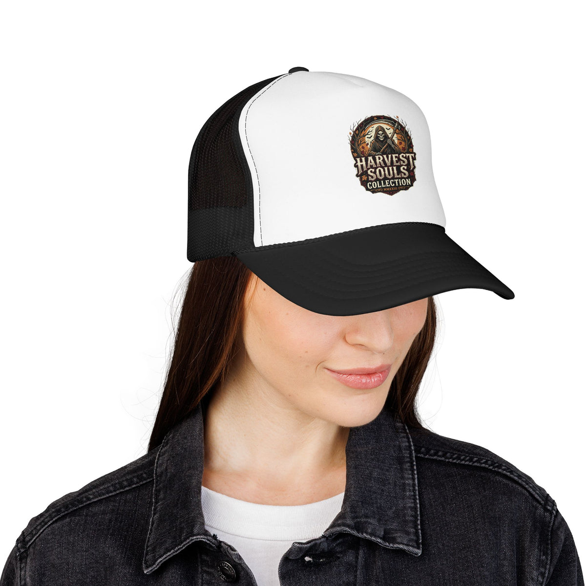 Harvest Souls Trucker Hat – Gothic Skull Foil Logo Cap