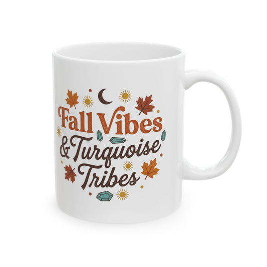 Fall Vibes Ceramic Mug - "Fallin' & Tumblein' Time" Autumn Leaves Coffee Cup (11oz/15oz)