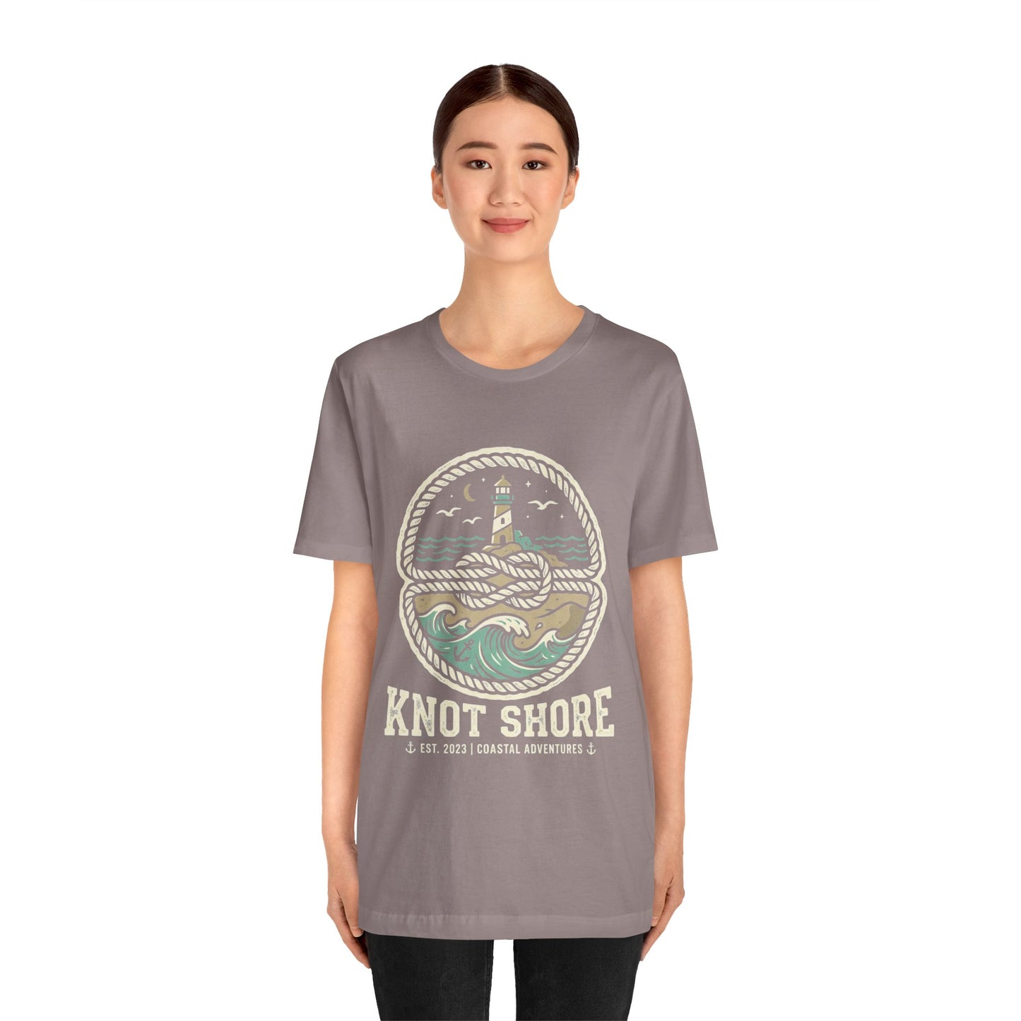 Knot Shore lighthouse rope waves T-Shirt | Coastal graphic tee