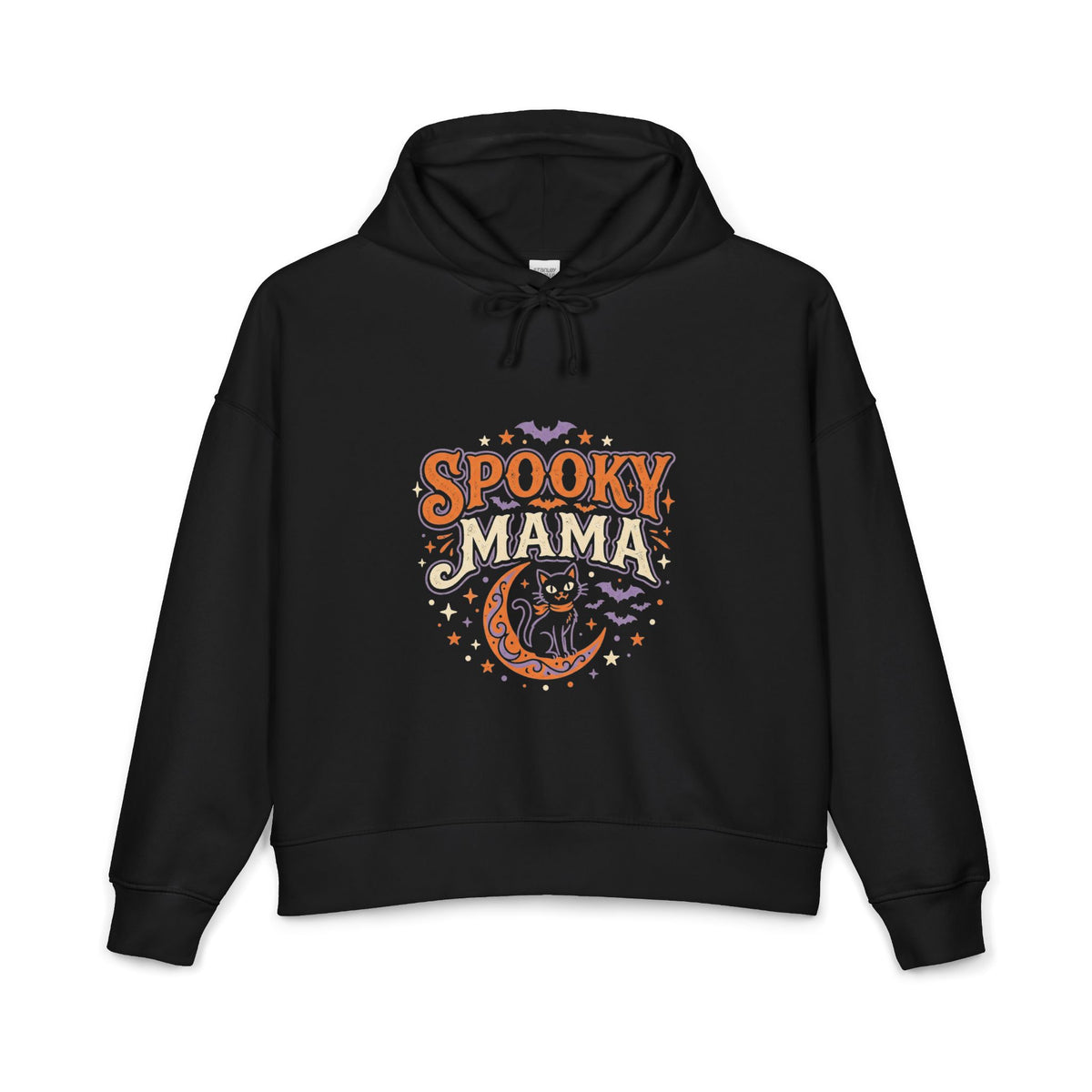 Spooky Mama Hoodie — Halloween Moon & Cat Graphic