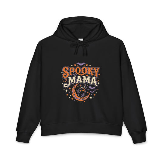 Spooky Mama Hoodie — Halloween Moon & Cat Graphic