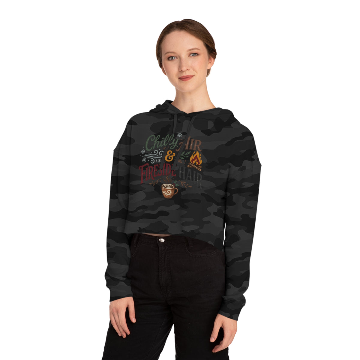 Cropped Hooded Sweatshirt — "Chilly Air & Fireside Hair" Cozy Fall Hoodie