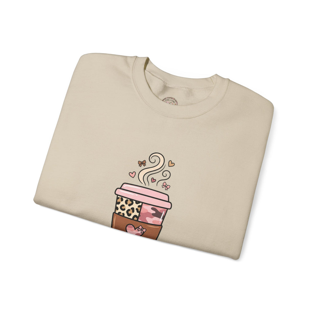 Coffee Lover Sweatshirt — Pink Leopard Coffee Cup Graphic Crewneck