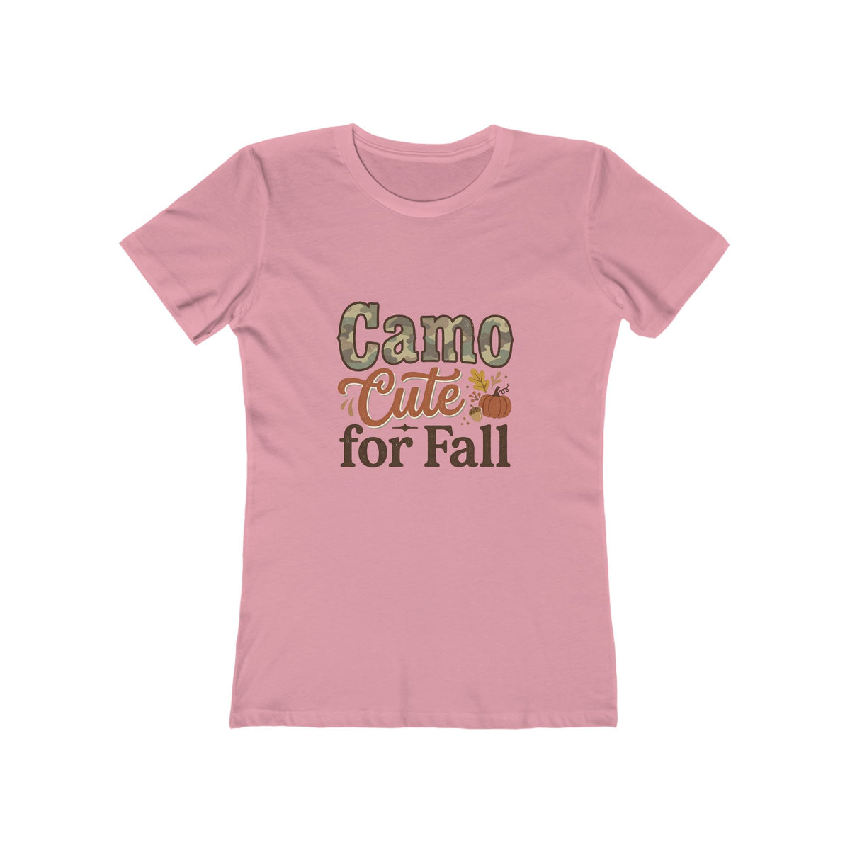 Camo Cute for Fall Women's Boyfriend Tee — Fall Pumpkin Graphic Shirt