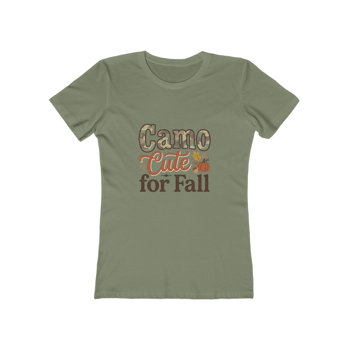 Camo Cute for Fall Women's Boyfriend Tee — Fall Pumpkin Graphic Shirt