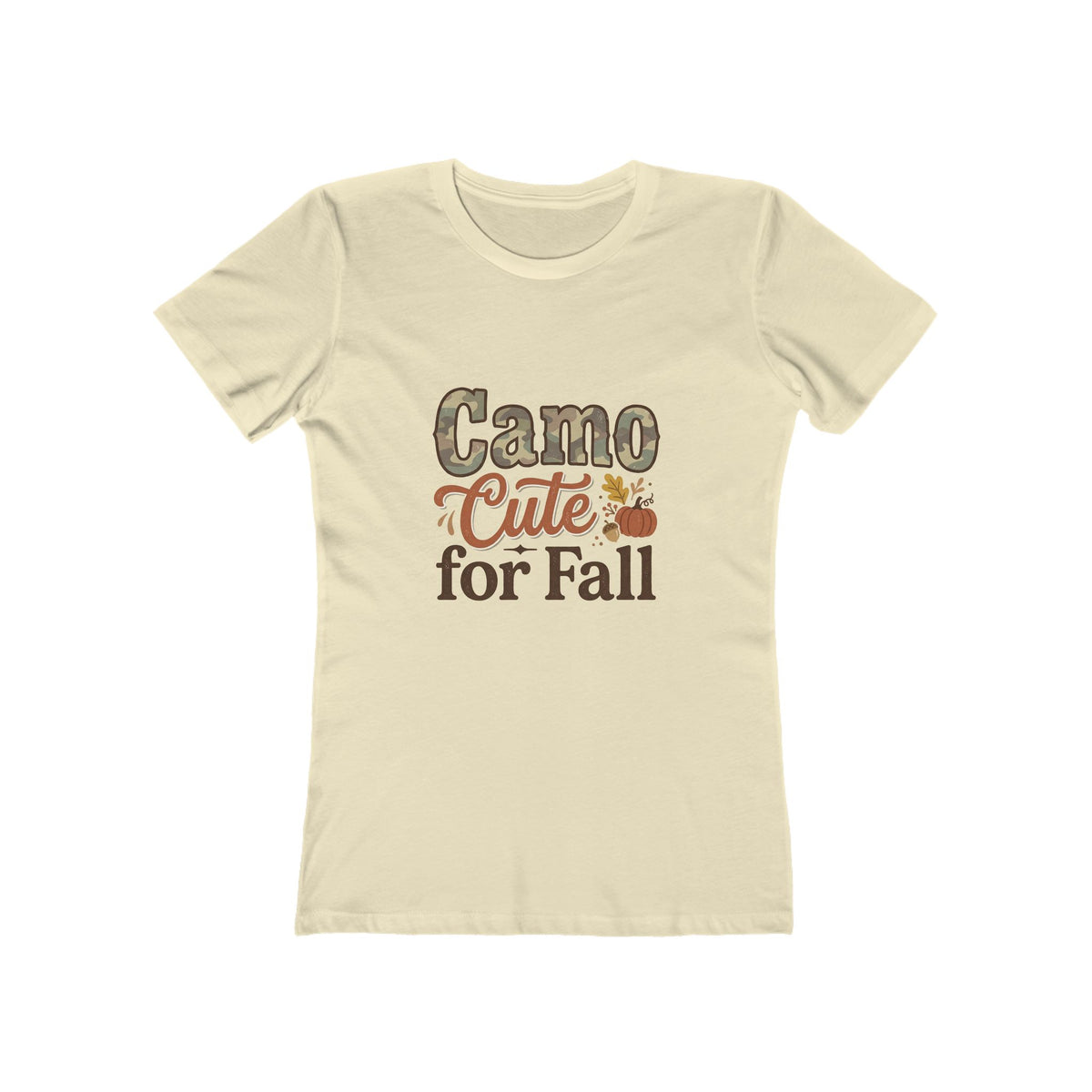 Camo Cute for Fall Women's Boyfriend Tee — Fall Pumpkin Graphic Shirt