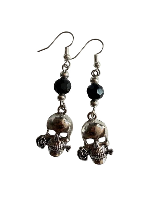 Rosebite Skull Dangle Earrings