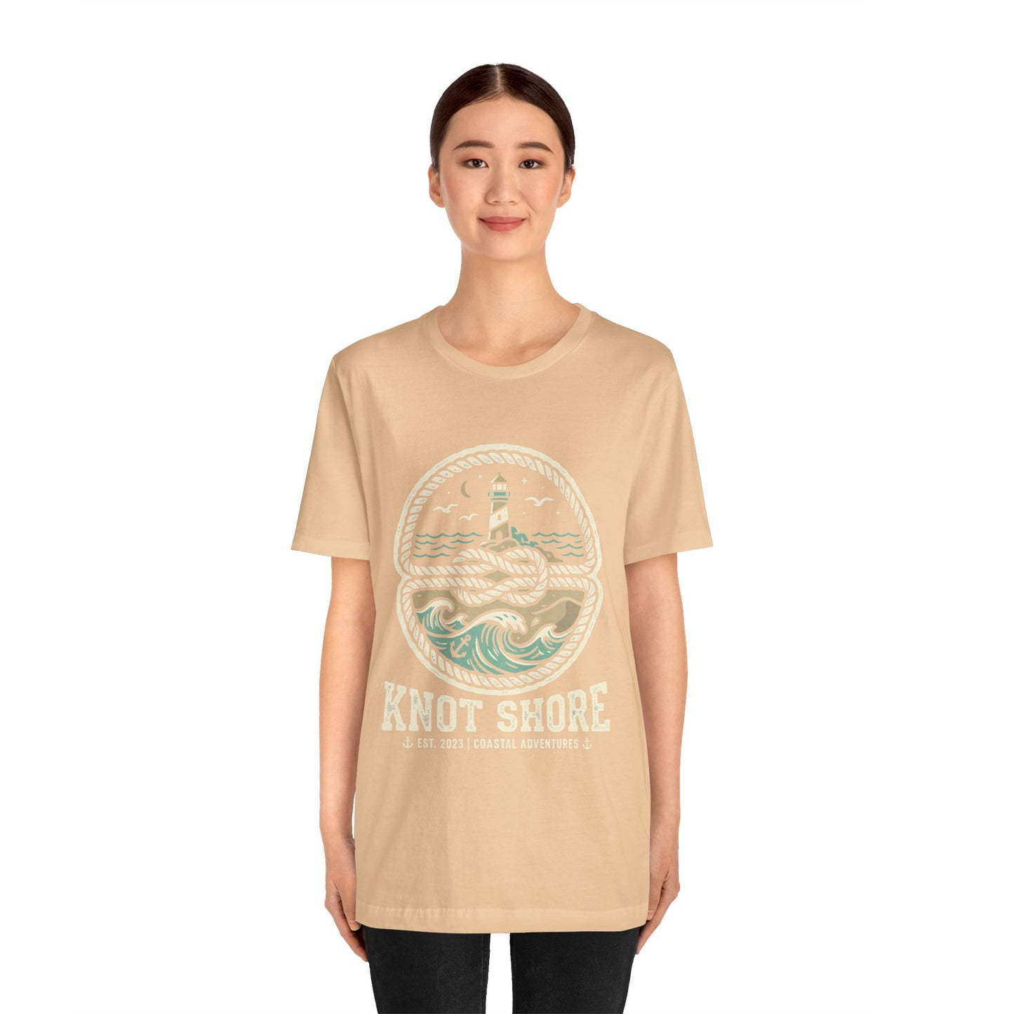 Knot Shore lighthouse rope waves T-Shirt | Coastal graphic tee