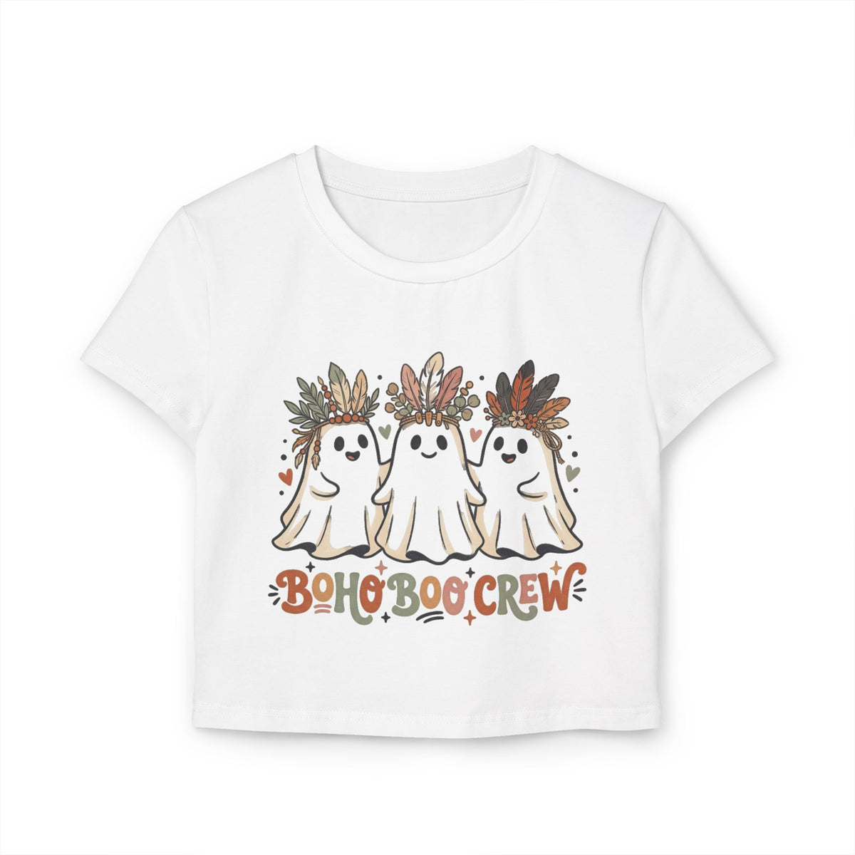Boho Dog Crew Women’s Baby Tee — Cute Bohemian Puppy Graphic Crop Top