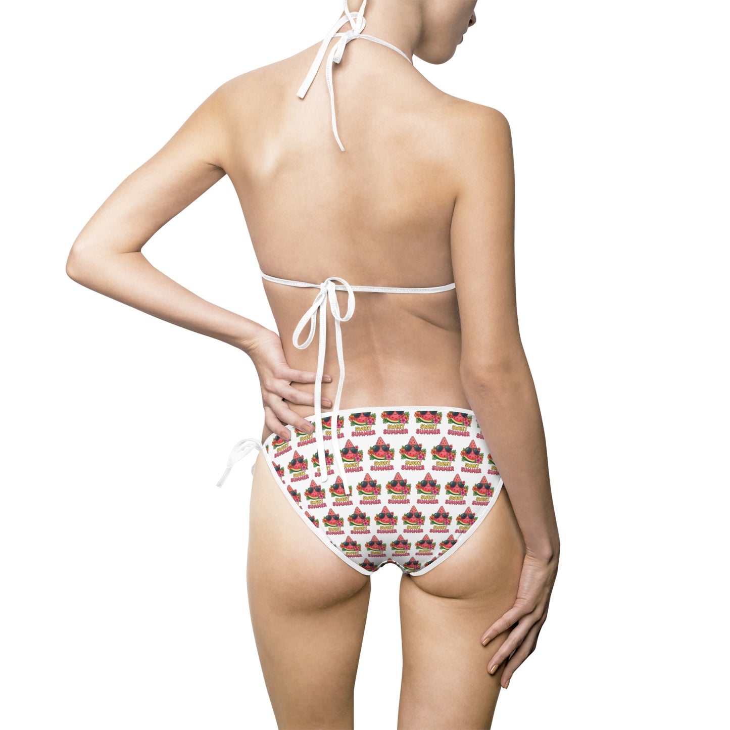 Watermelon Pattern String Bikini — Women's Cute Fruit Print Swimsuit