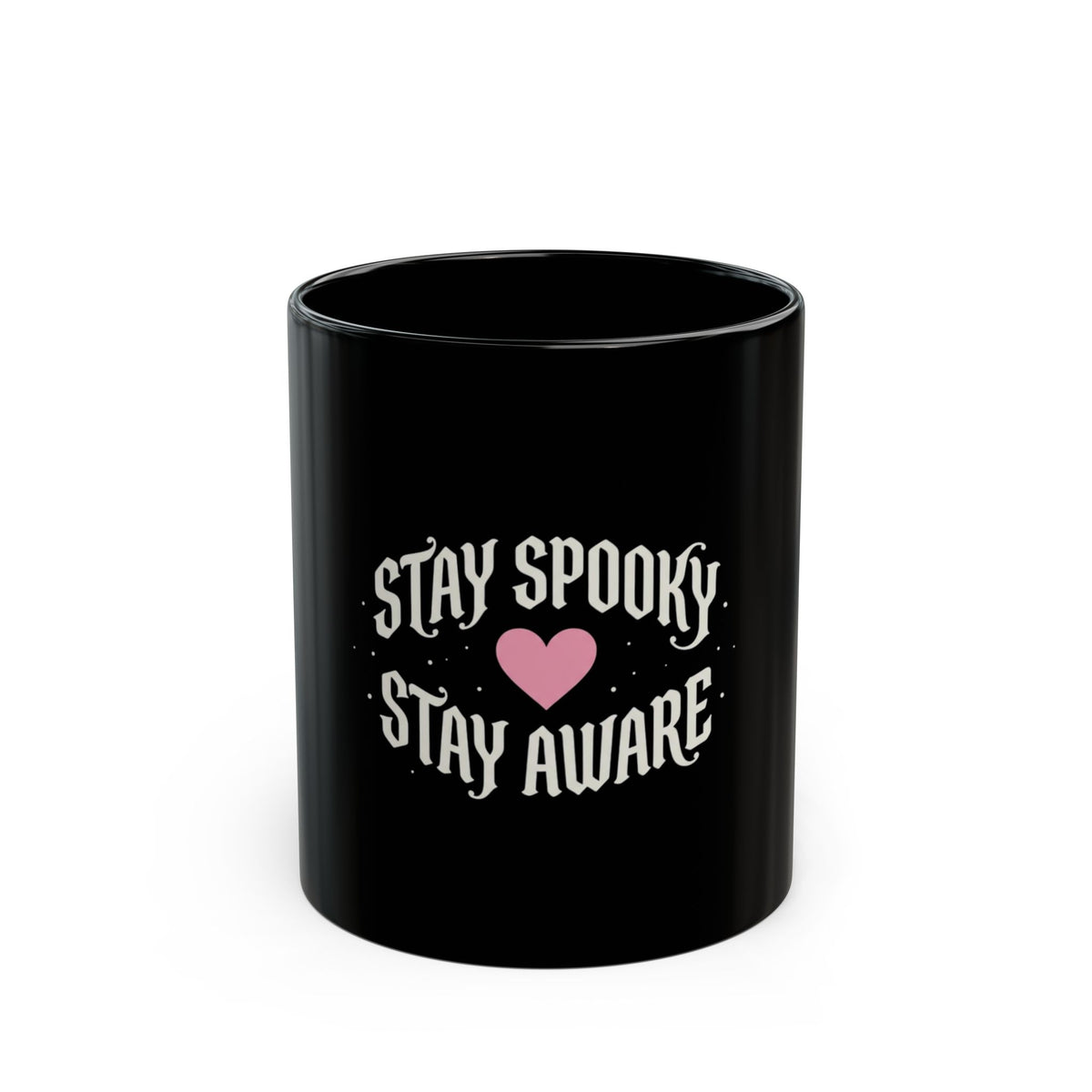 Stay Spooky Stay Aware Black Mug – Halloween Heart Coffee Cup