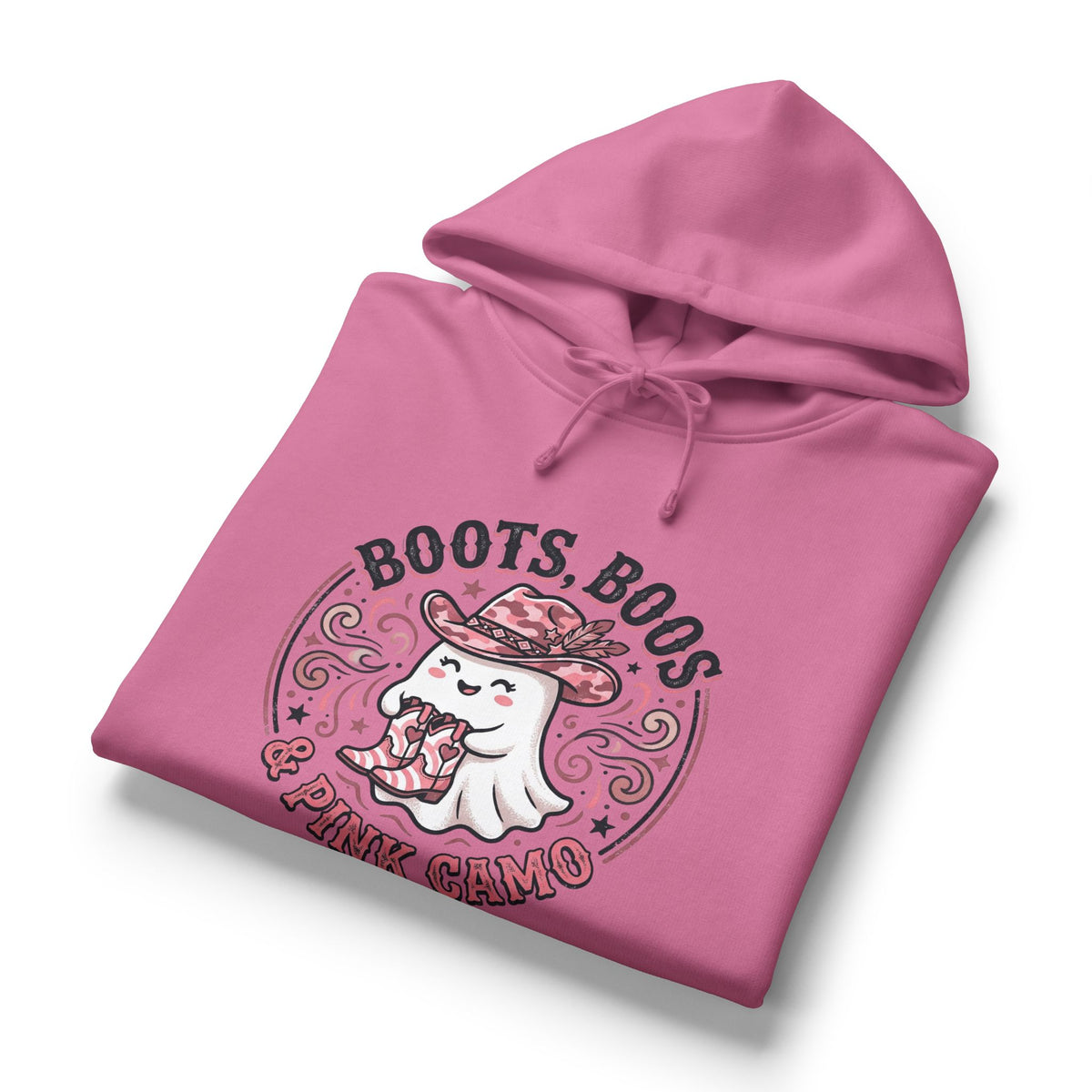 Women's 'Boots, Boos & Pink Camo' Hoodie — Cute Cowgirl Halloween Sweatshirt