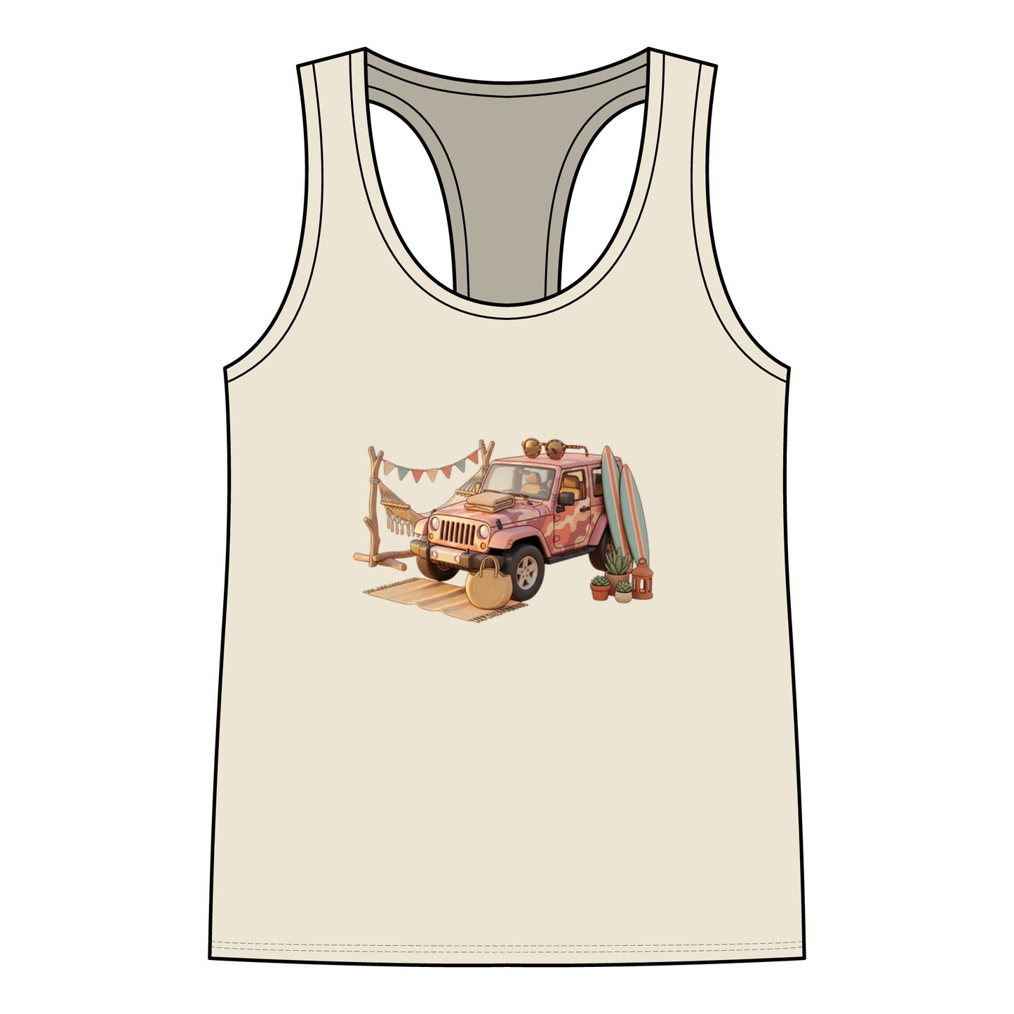 Boho Surf Jeep Racerback Tank — Vintage Beach Adventure Women's Tank Top