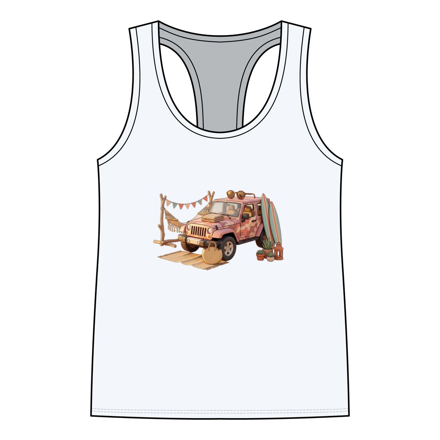 Boho Surf Jeep Racerback Tank — Vintage Beach Adventure Women's Tank Top