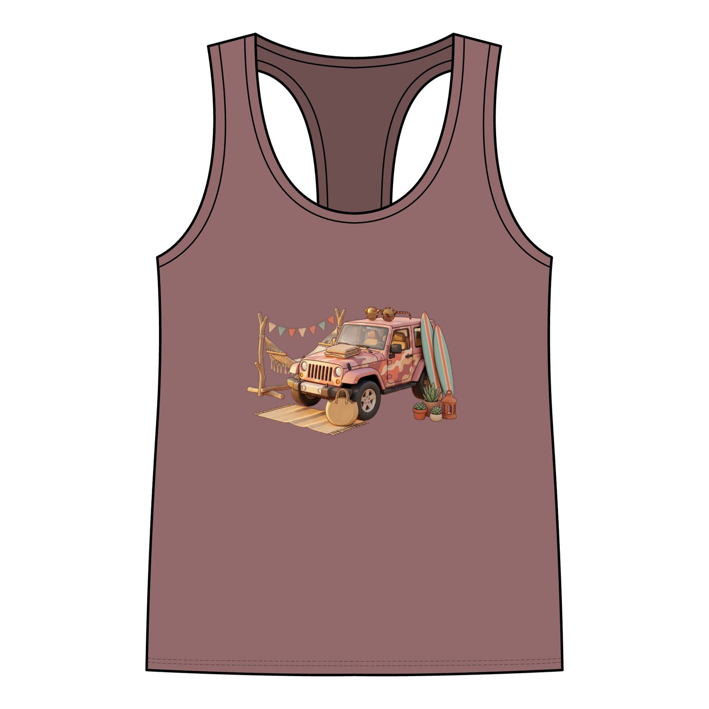 Boho Surf Jeep Racerback Tank — Vintage Beach Adventure Women's Tank Top