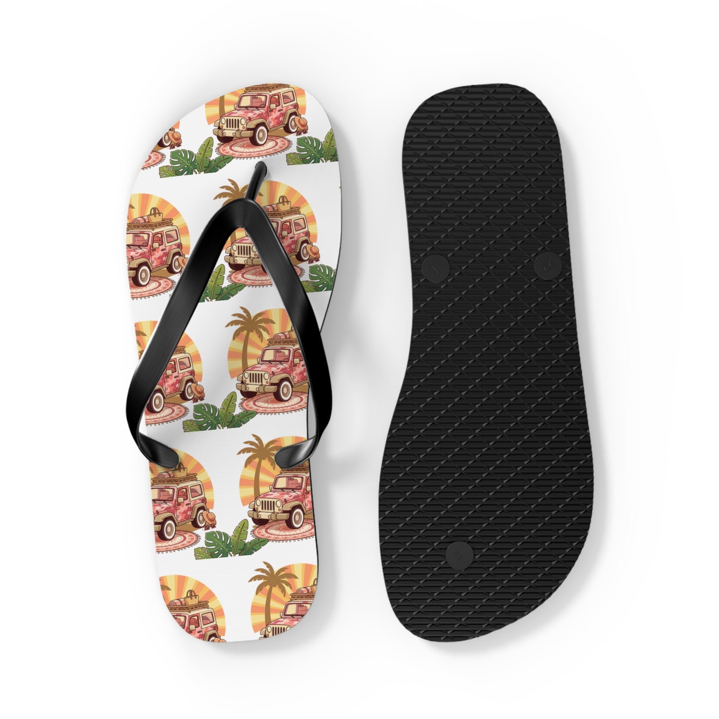 Retro Surf Van Flip Flops – Tropical Palm Beach Summer Sandals