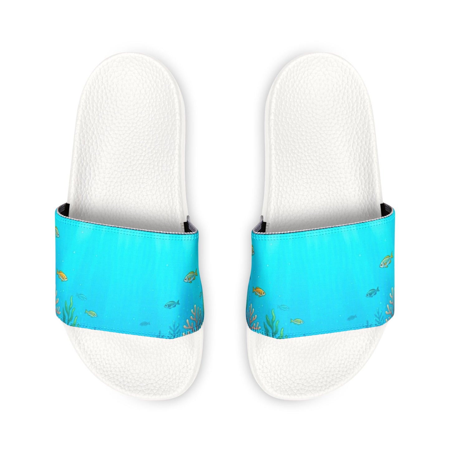 Women's Removable-Strap Slide Sandals — Aqua Gradient with Gold Leaf Accent