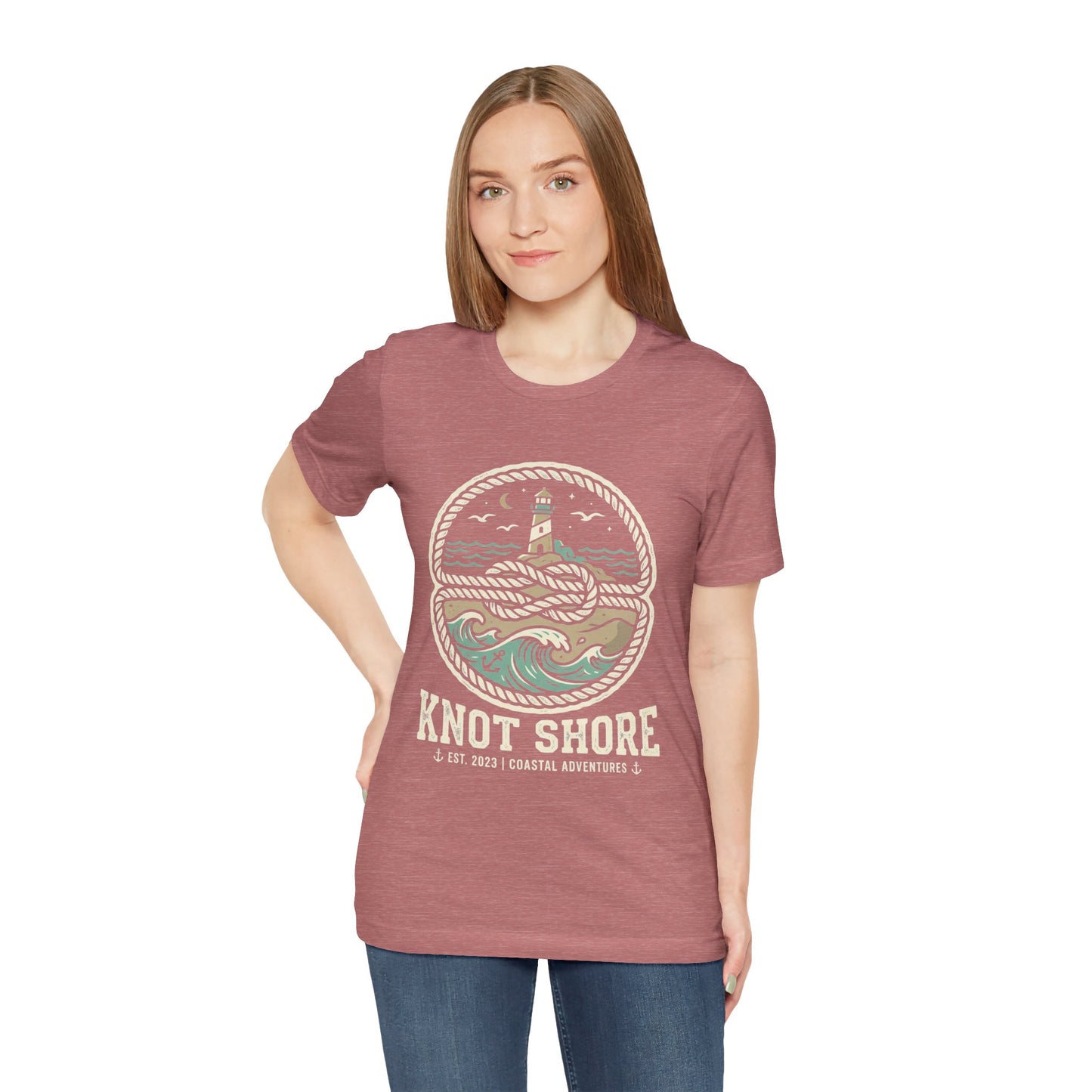 Knot Shore lighthouse rope waves T-Shirt | Coastal graphic tee