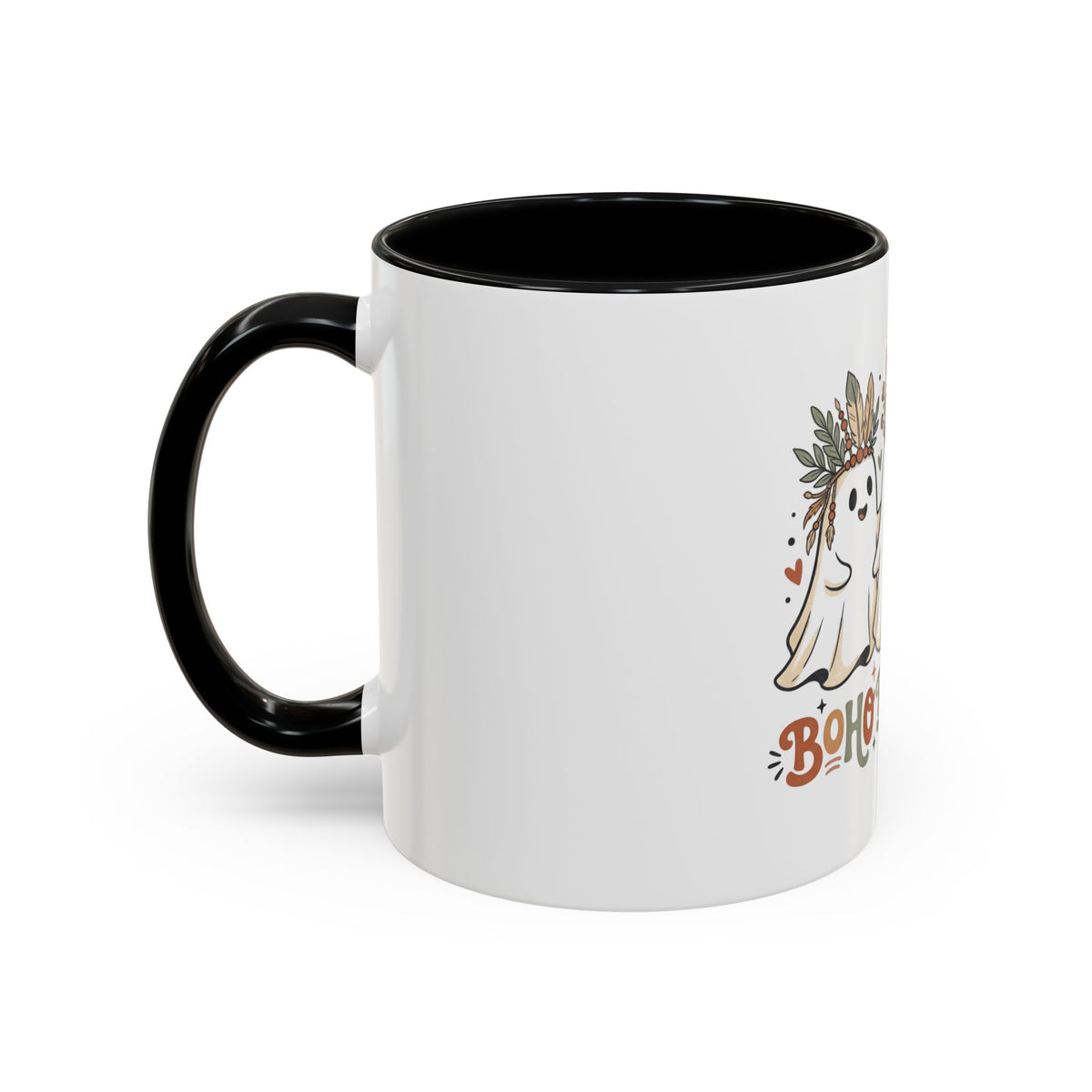 Boho Boo Crew Coffee Mug — Cute Halloween Ghosts with Feather Crowns (11/15oz)