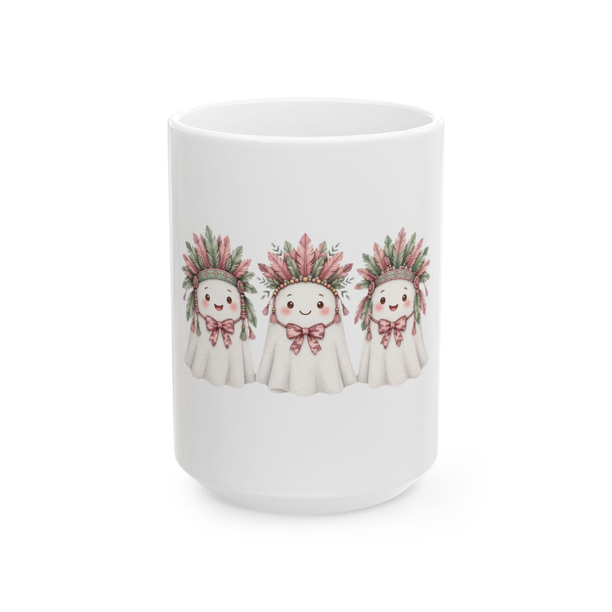 Cute Ghost Trio Ceramic Mug — Adorable Halloween Coffee Cup (11oz/15oz)