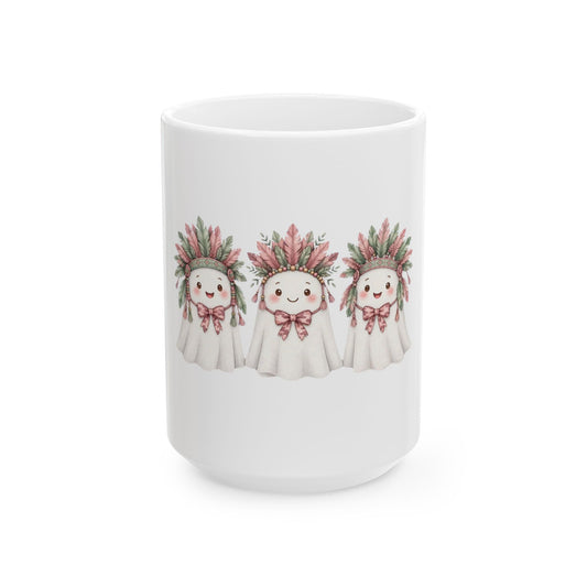 Cute Ghost Trio Ceramic Mug — Adorable Halloween Coffee Cup (11oz/15oz)