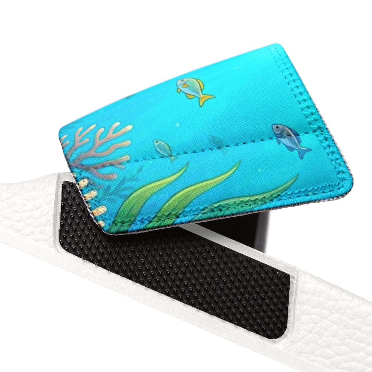 Women's Removable-Strap Slide Sandals — Aqua Gradient with Gold Leaf Accent