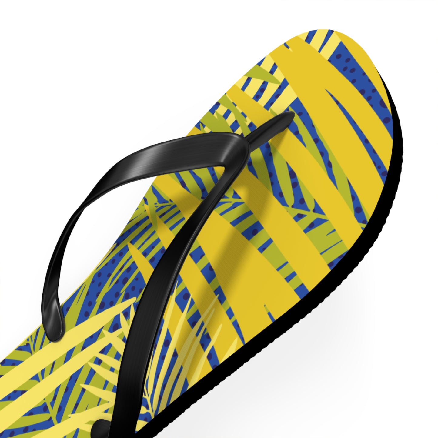 Tropical Palm Print Flip Flops — Yellow & Blue Beach Sandals