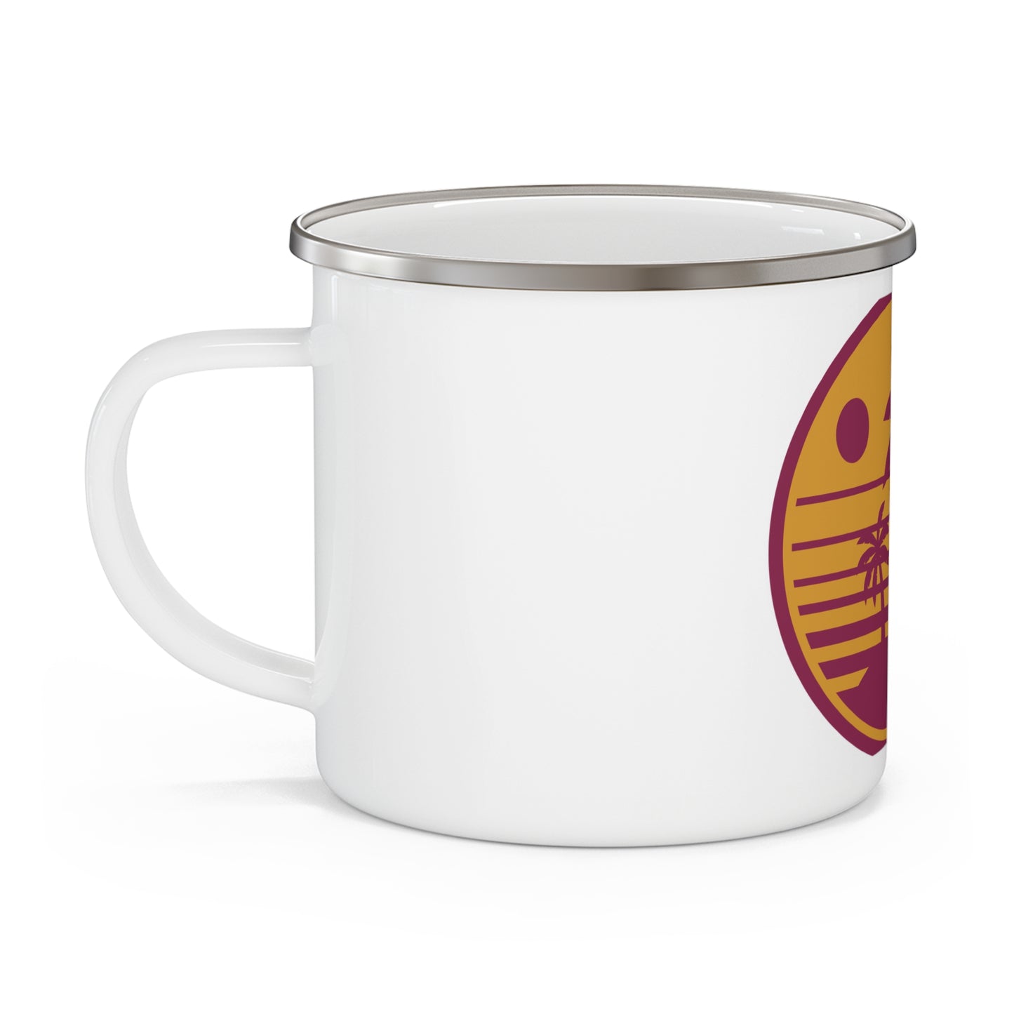 Enamel Mug — Retro Palm Sunset Camping Cup